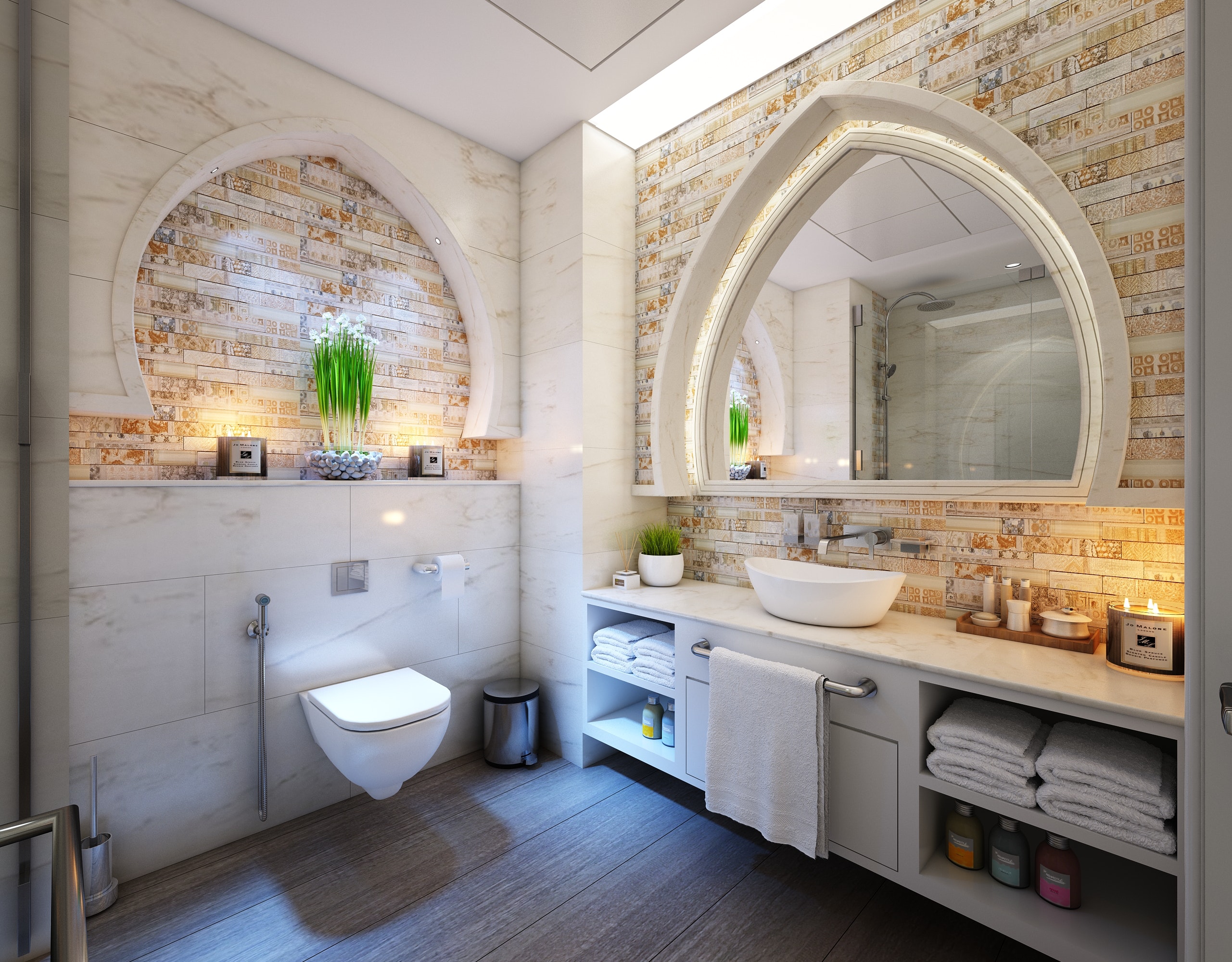 Bright tiled bathroom with clean grout lines